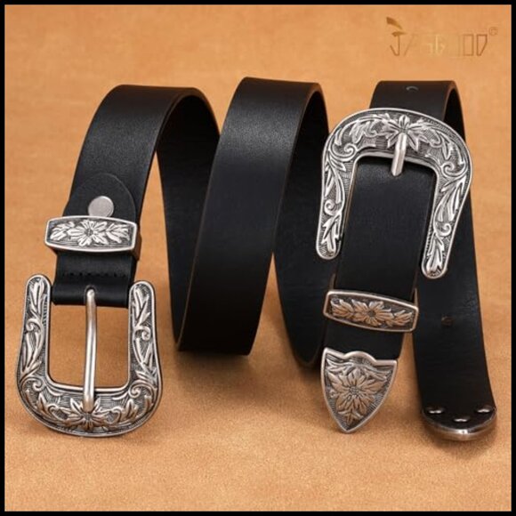 Double Buckle Western Belt Vintage Leather Adjustable Boho Cowgirl Style main image 5